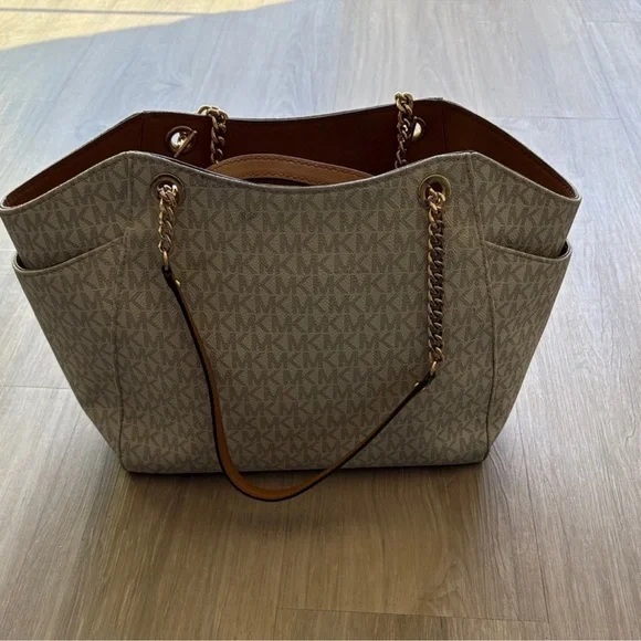 Michael Kors Monogrammed Cream and Brown Tote - Picture 2 of 4